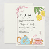 Roze Geel Schattige Vrijgezellenfeest Tea Party Kaart (Voorkant / Achterkant)