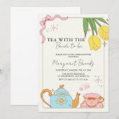 Roze Geel Schattigee Bruids Tea Party Kaart (Voorkant / Achterkant)