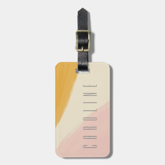 Roze Geel Sinaasappel Abstracte Waterverf Custom N Bagagelabel (Voorkant verticaal)