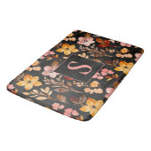 Roze geel Sinaasappel Floral Black Monogrammen Badmat (Gekanteld)