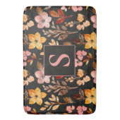 Roze geel Sinaasappel Floral Black Monogrammen Badmat (Voorkant Verticaal)