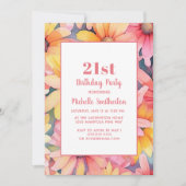 Roze Geel Sinaasappel Waterverf Bloemen 21e Verjaa Kaart (Voorkant)