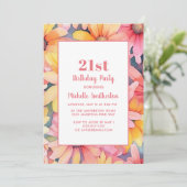 Roze Geel Sinaasappel Waterverf Bloemen 21e Verjaa Kaart (Staand voorkant)