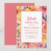 Roze Geel Sinaasappel Waterverf Bloemen 21e Verjaa Kaart (Voorkant / Achterkant)