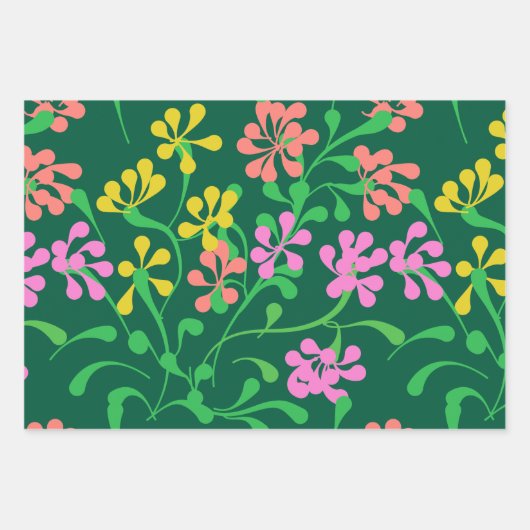 Roze Geel Sinaasappel wilde bloemen Boho Floral Inpakpapier Vel (Voorkant 3)