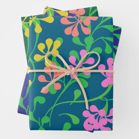 Roze Geel Sinaasappel wilde bloemen Boho Floral Inpakpapier Vel (In situ)