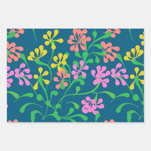 Roze Geel Sinaasappel wilde bloemen Boho Floral Inpakpapier Vel (Voorkant)