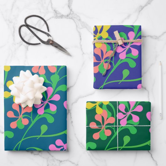 Roze Geel Sinaasappel wilde bloemen Boho Floral Inpakpapier Vel (Voorkant)