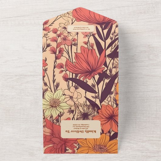 Roze Geel Sinaasappel Wildflowers Bruiloft All In One Uitnodiging (Buitenkant)