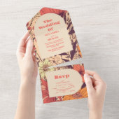 Roze Geel Sinaasappel Wildflowers Bruiloft All In One Uitnodiging (Afscheurbaar)