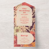 Roze Geel Sinaasappel Wildflowers Bruiloft All In One Uitnodiging (Binnen)