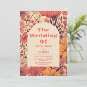 Roze Geel Sinaasappel Wildflowers Bruiloft Kaart (Staand voorkant)