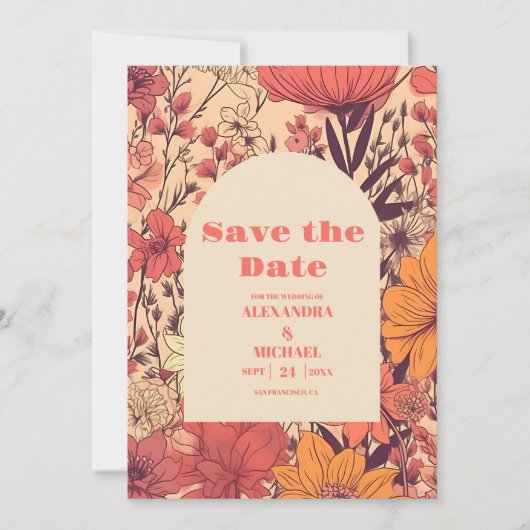 Roze Geel Sinaasappel Wildflowers Bruiloft Save The Date (Voorkant)