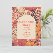 Roze Geel Sinaasappel Wildflowers Bruiloft Save The Date (Staand voorkant)