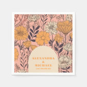 Roze Geel Sinaasappel Wildflowers Bruiloft Servet (Voorkant)