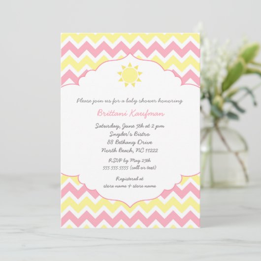 Roze Geel Sunshine meisje baby shower Kaart (Staand voorkant)