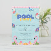Roze & Geel Sweet 16 Summer Pool Party Kaart (Staand voorkant)