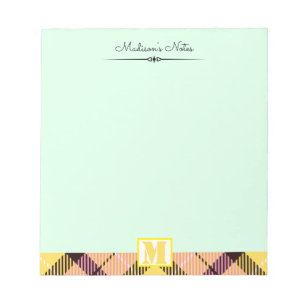Roze Geel Tartan Aangepast Schrift Monogram Celado Notitieblok