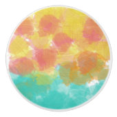 Roze Geel Turquoise Waterverf Charm Keramische Knop (Voorkant)