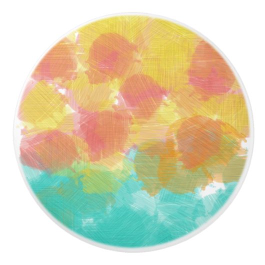 Roze Geel Turquoise Waterverf Charm Keramische Knop (Voorkant)