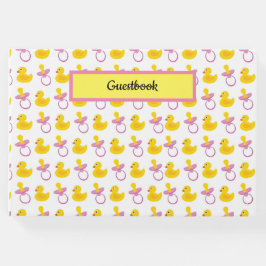 ROZE GEEL WIT BABY MEISJE PACIFIERS & EENDEN GASTENBOEK