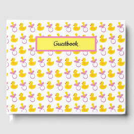 ROZE GEEL WIT BABY MEISJE PACIFIERS & EENDEN GASTENBOEK