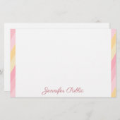 Roze Geel Wit Handschrift Naam Tekst Sjabloon Briefpapier (Voorkant / Achterkant)