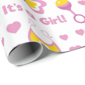 ROZE GEEL WIT ITS EEN MEISJE BABY ITEMS CADEAUPAPIER (Rol Hoek)