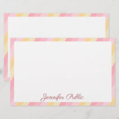 Roze Geel Wit Sjabloon Kalligrafie Naam Tekst Briefpapier (Voorkant / Achterkant)