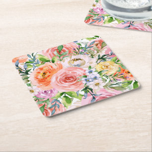 Roze Geel Witte Oranje Roos Bloemen Patroon Kartonnen Onderzetters