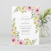Roze Geel Zalige Lente Bruiloft Kaart (Staand voorkant)