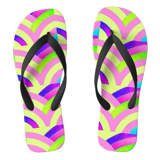 roze geel zigzag gebogen chevron patroon teenslippers (Voetbed)