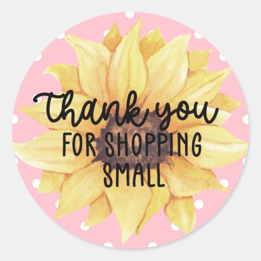 Roze Geel Zonnebloem Dank u winkelen Klein Ronde Sticker (Voorkant)