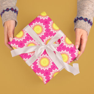 Roze Geel Zonnebloem Patroon Wrapping Paper Roll Cadeaupapier