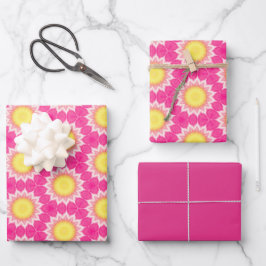 Roze Geel Zonnebloem Patter Wrapping Papier Bladen Inpakpapier Vel