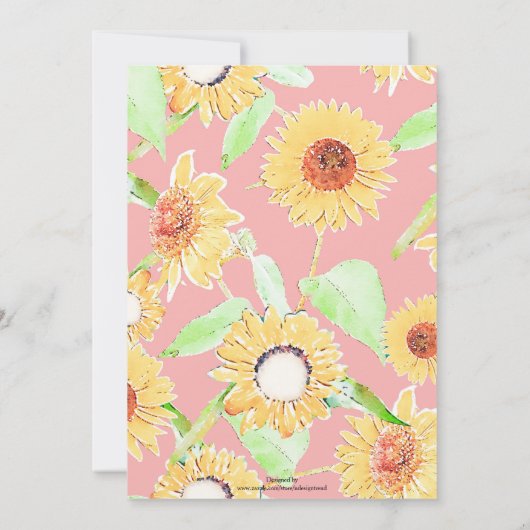 Roze Geel Zonnebloemen Waterverf Bloemen Kaart (Achterkant)