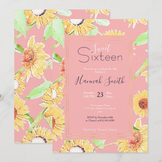 Roze Geel Zonnebloemen Waterverf Bloemen Kaart (Voorkant / Achterkant)