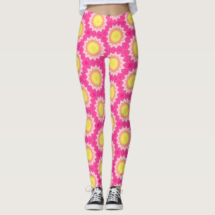 Roze & geel zonnebloemmotief - Leggings