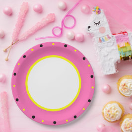 Roze Geel Zwart Polka Dots Papieren Bordje