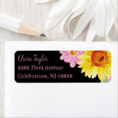 Roze Geel Zwart Zonnebloem Naam Retouradres Etiket (Insitu)