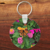 Roze geelgroene Floral Lantana met vlinder Sleutelhanger (Voorkant)