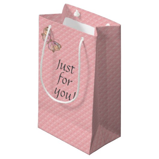 roze geëmailleerd met vlinder klein cadeauzakje (Voorkant Gekanteld)