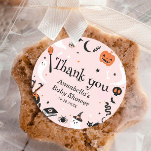 Roze Geest Halloween Baby Shower Dank Je Ronde Sticker