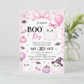 Roze Geest Halloween Feest Boo-Dag Kaart (Staand voorkant)