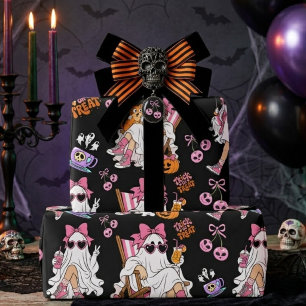 Roze Geest Meisje Halloween Schattig Griezelig Cadeaupapier