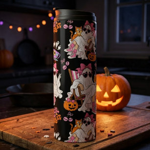Roze Geest Meisje Halloween Schattig Griezelig Thermosbeker