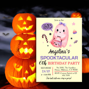 Roze Geest Meisje Spooktacular 6e Verjaardag Hallo Kaart