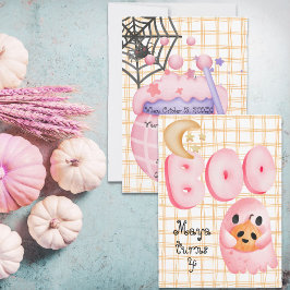 Roze geest schattig boo halloween leeftijd 4 verja kaart