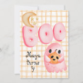 Roze geest schattig boo halloween leeftijd 4 verja kaart (Voorkant)