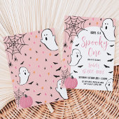 Roze Geest Spoky Eén Halloween Verjaardag Kaart